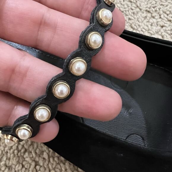 Boden Black Mary Jane Ballet Flats Pearl Strap Suede Size 39 Academia Office - Picture 8 of 9